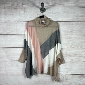 Calvin Klein Women's Colorblock Lightweight Turtleneck Oversized Top Size L/XL